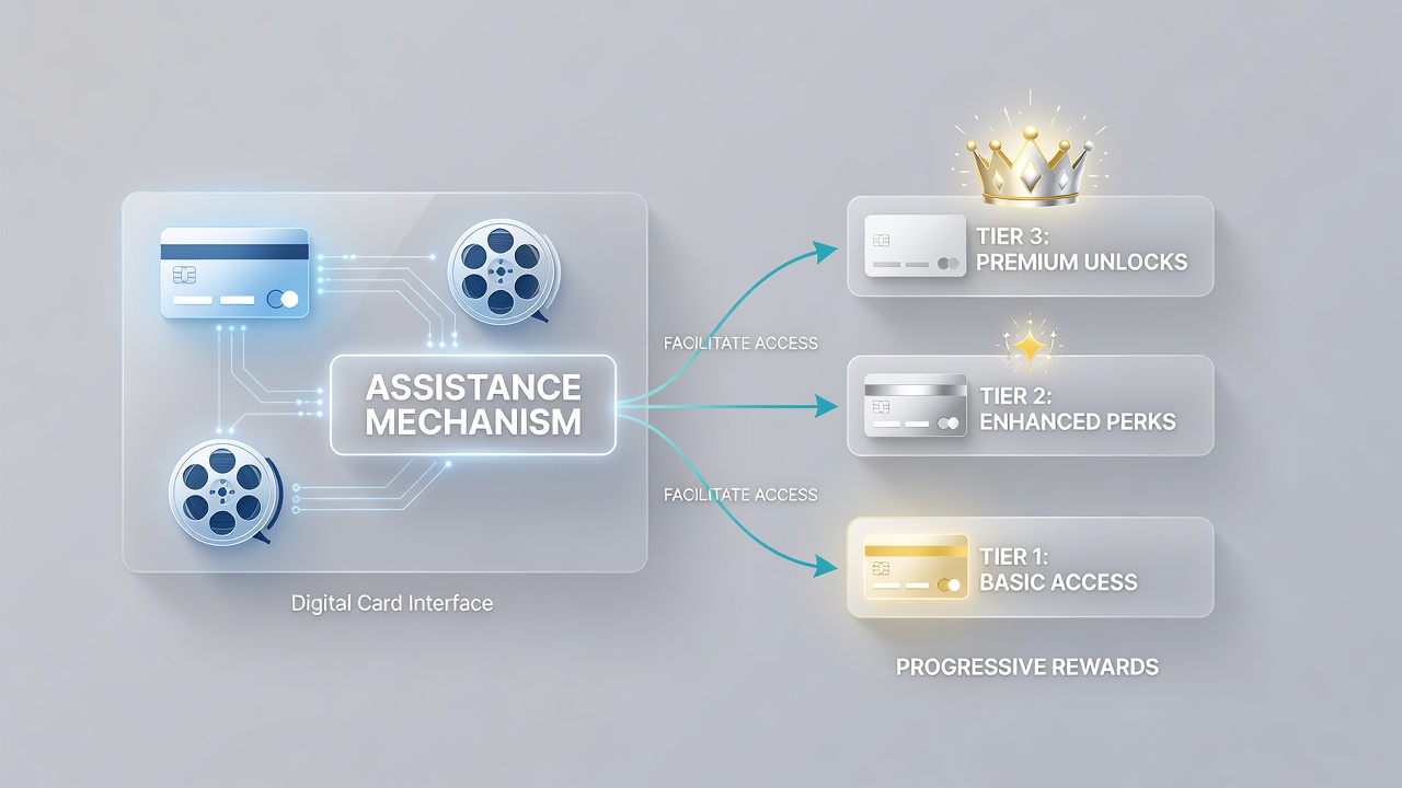 Support dashboard displaying progressive reward unlocks for both digital card games and slot reels