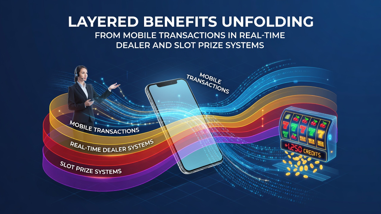 Mobile transaction interface showing real-time processing for live dealer tables and slot prize systems