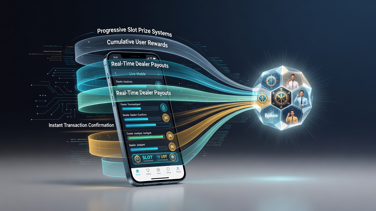 Dashboard view of layered prize tiers updating after mobile transactions in slot and dealer systems