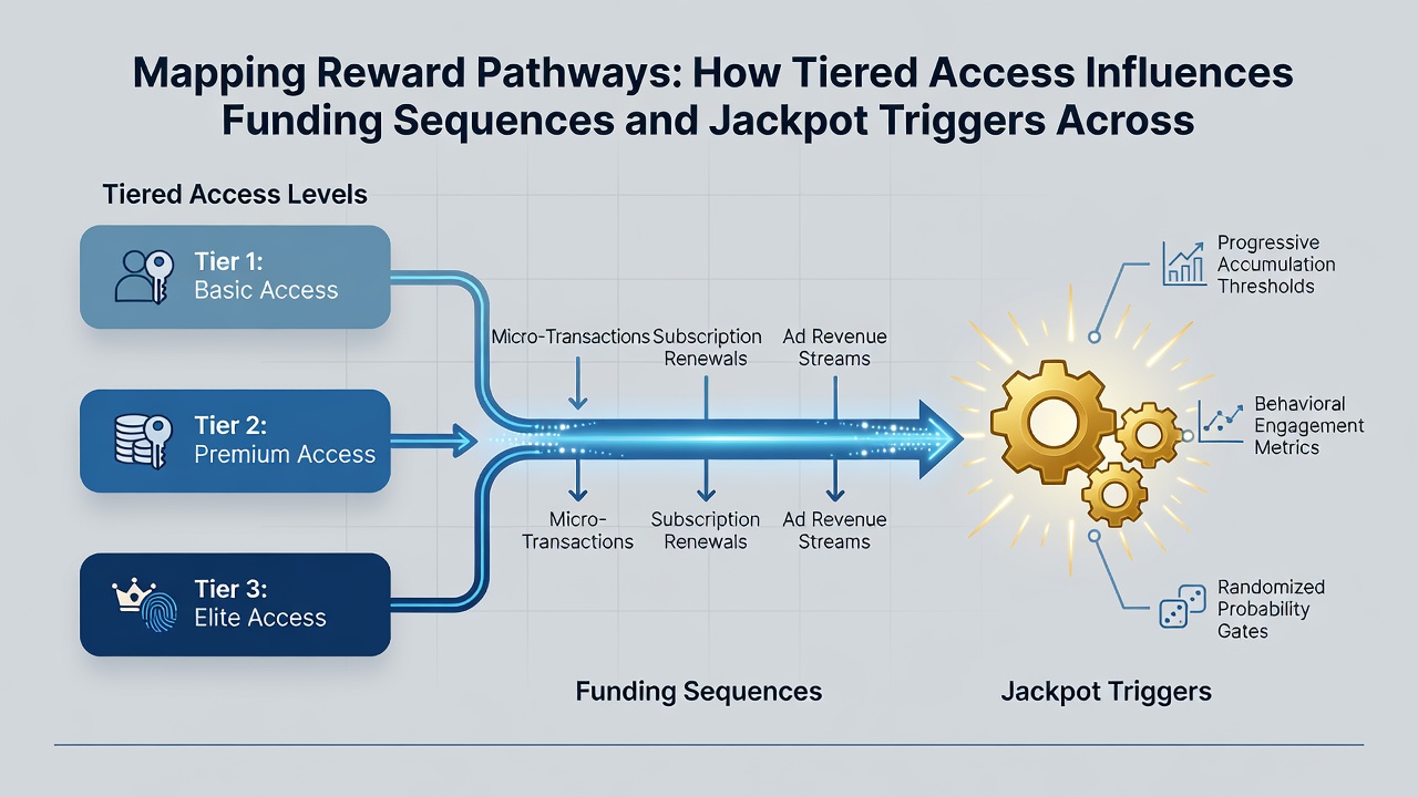 Diagram illustrating funding sequences linking tiered access to jackpot activation on mobile reel and live table platforms