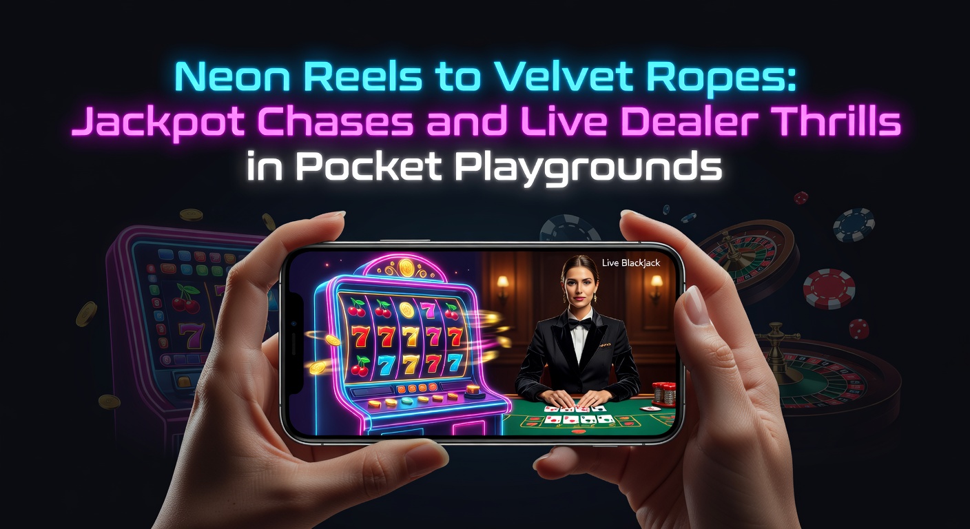 Vibrant neon slot reels glowing on a mobile phone screen during a jackpot chase