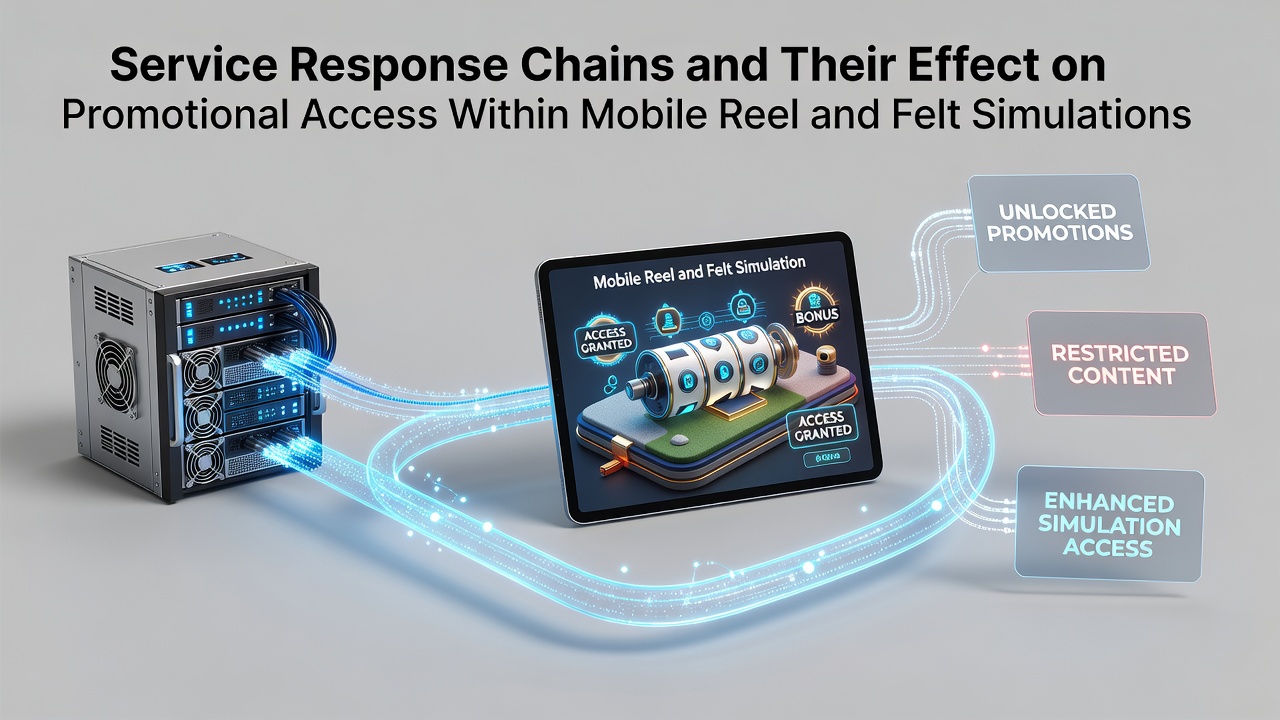 Mobile reel and felt simulation interface showing service response chain elements and promotional access indicators