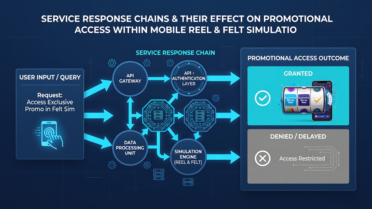 Diagram illustrating service response chain flow impacting promotional tiers in mobile gaming simulations